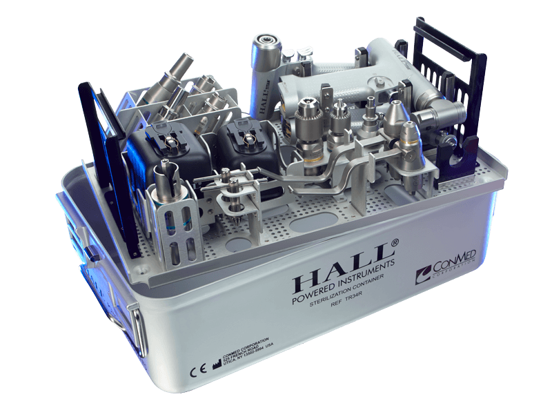 hall sterilization tray with hall power products inside the tray